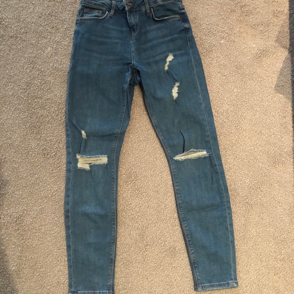 Topshop Joni Blue Distressed Denim Jeans